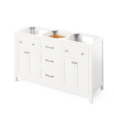 Jeffrey Alexander 60" White Chatham Vanity, double bowl, White Carrara Marble Vanity Top VKITCHA60WHWCR